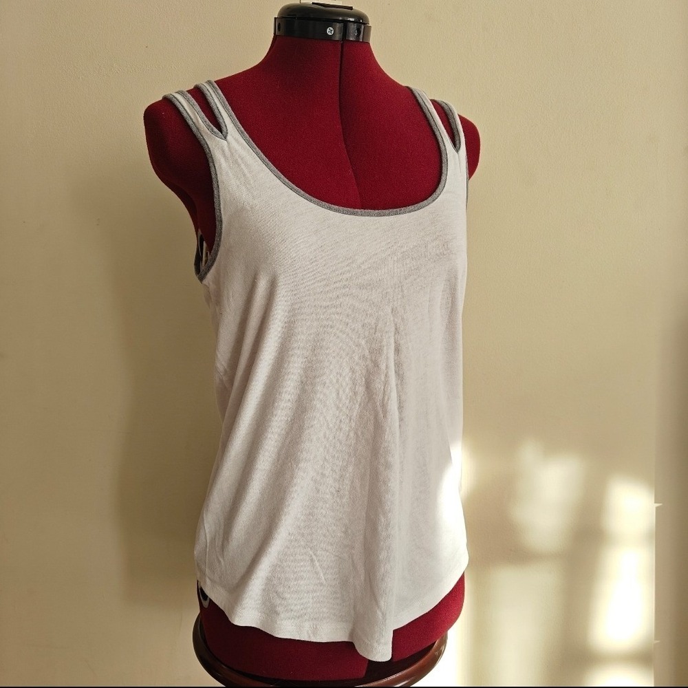 American Eagle Outfitters Womens Tank Top Gray Double Strap White Athletic Small